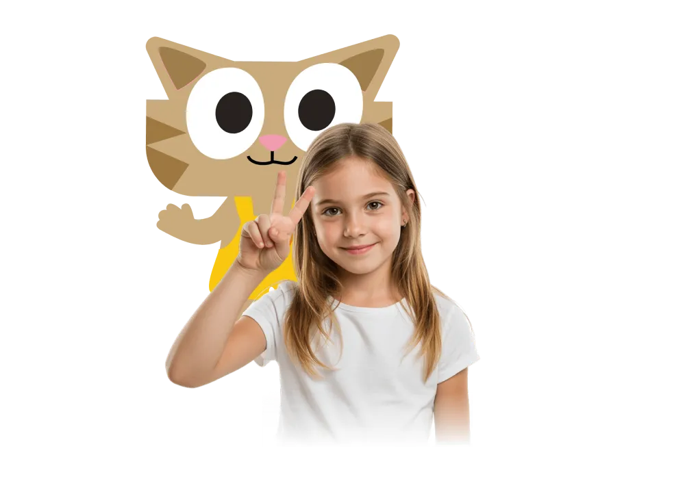 Niño y gato de Meowkids explorando actividades de aprendizaje temprano